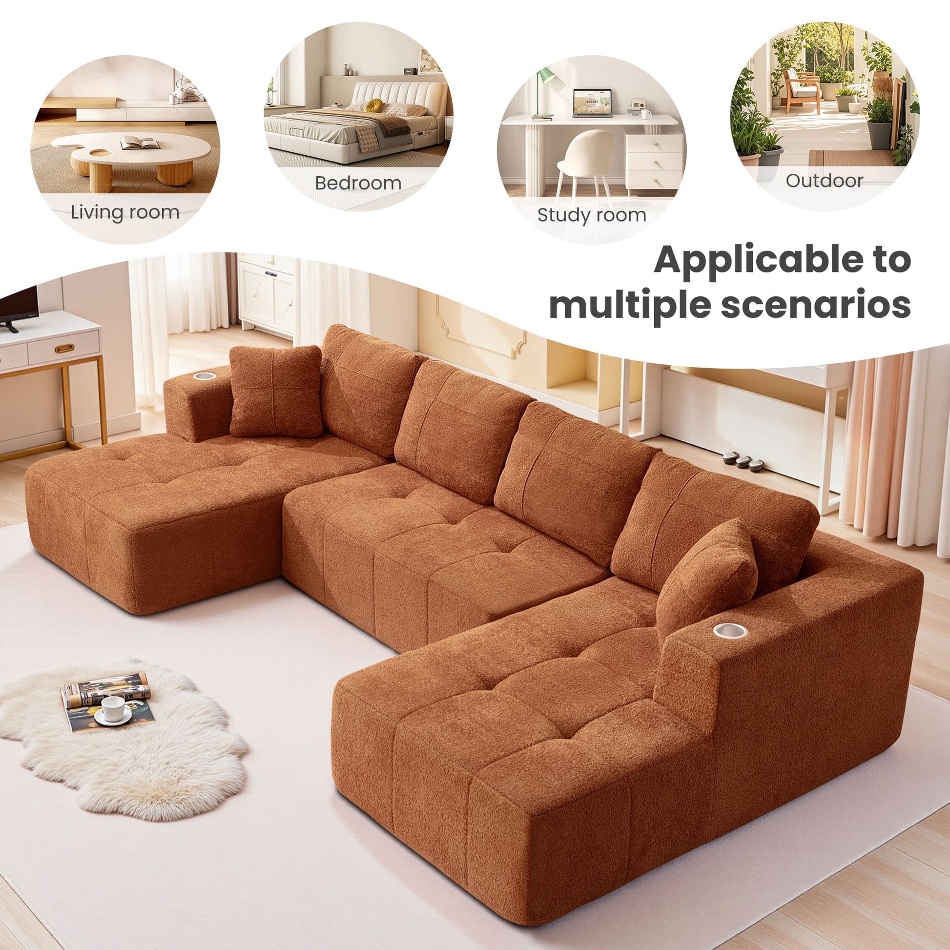 Modular Oversized U-Shaped Deep Seating Sectional Sofa