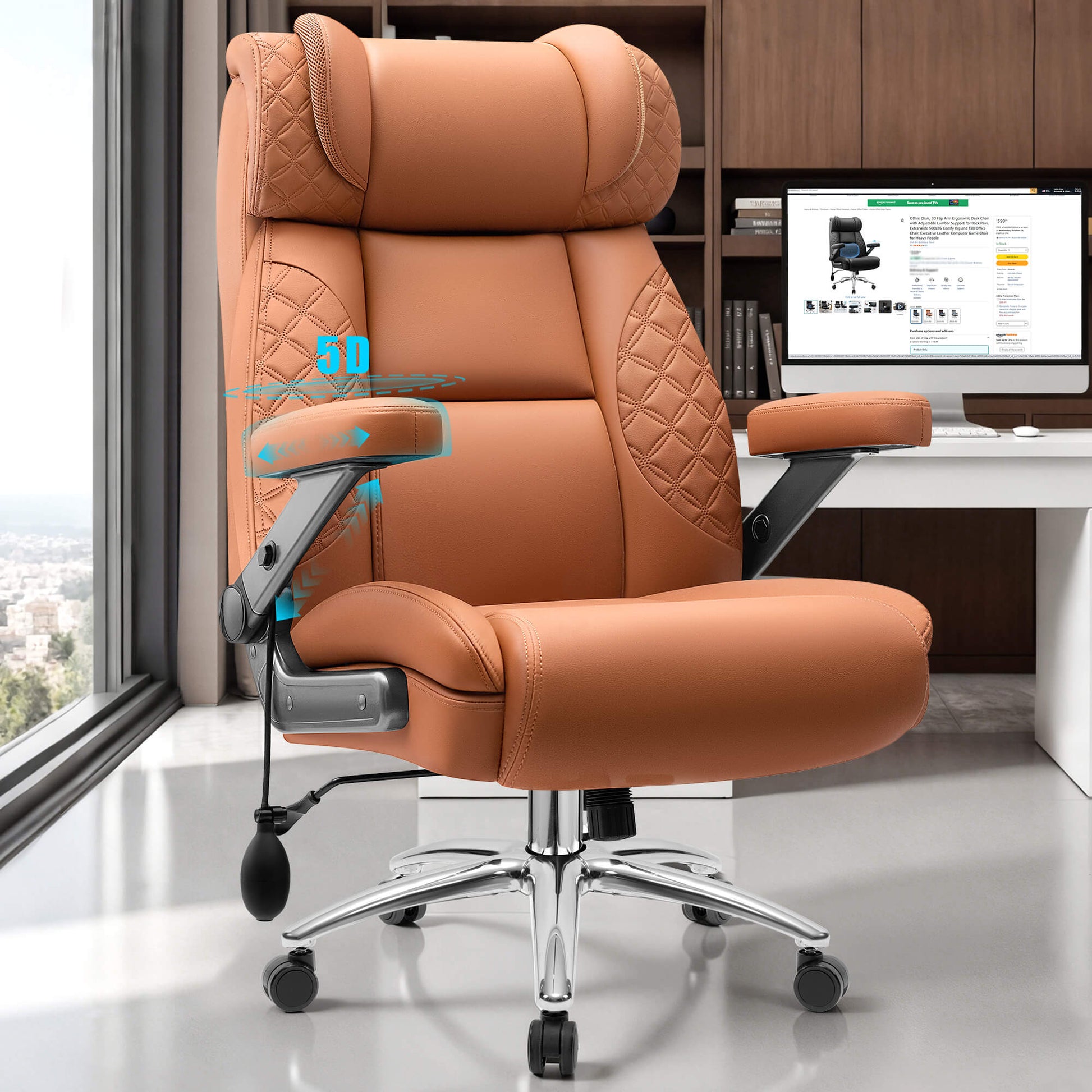 Widened Big and Tall Leather Executive Back Support Office Chair 309