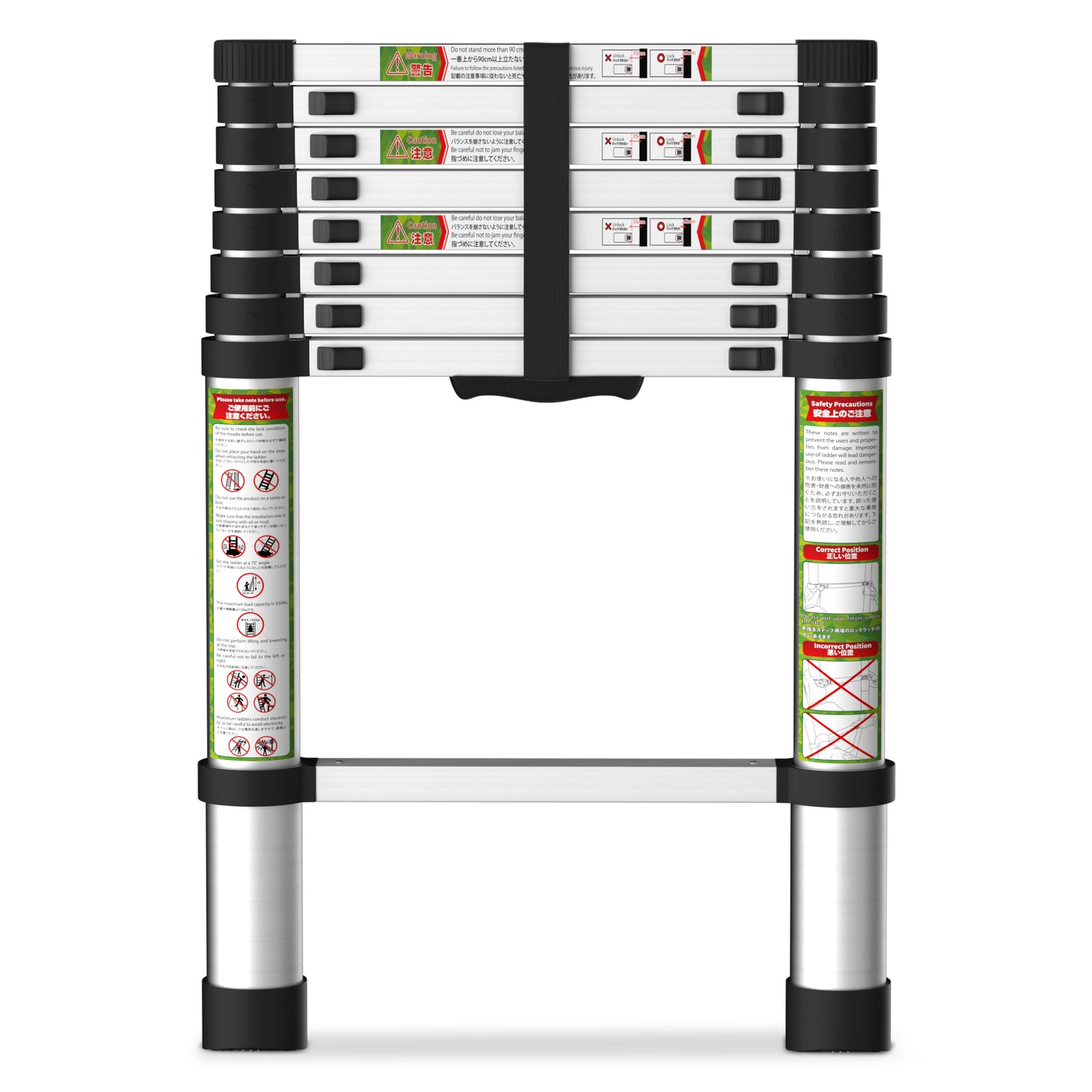 Primy 8.5 FT Telescoping Ladder, Aluminum One-button Retraction Collapsible Extension Ladder, 330 LBS Capacity with Non-slip Feet, Portable Multi-purpose Compact Ladder for Home, RV, Loft