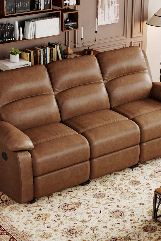 Leather Manual Recliner Sofa with Smooth Recline and Footrest