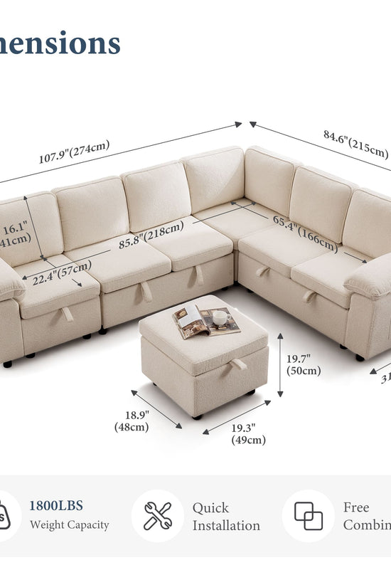 7-Seater Modular Sectional Sofa Couch with Pull-Out Sleeper and Storage
