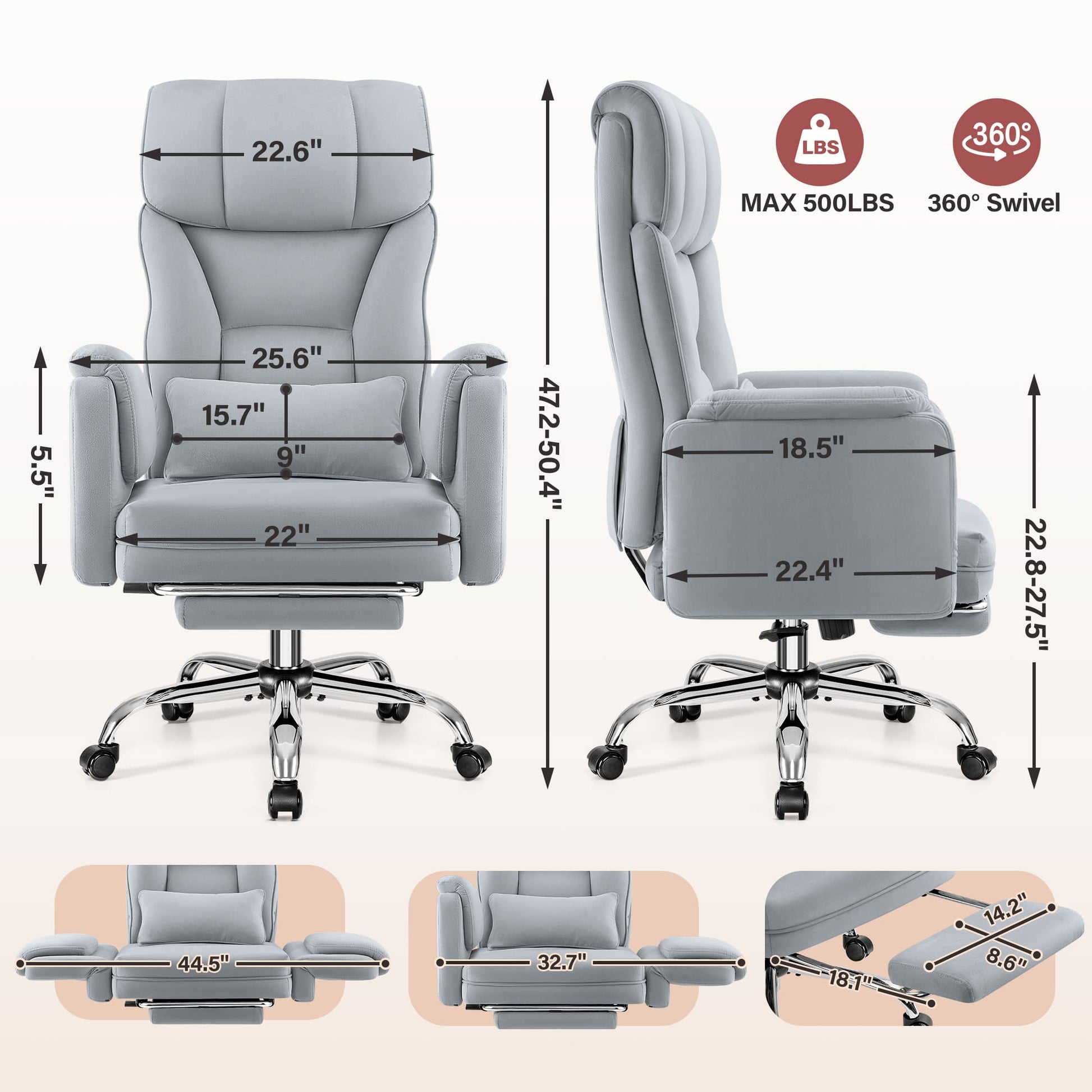 Ergonomic Velvet Office Chair with Wide Cross and Flip-Up Arms