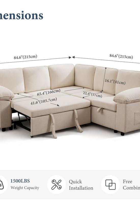 7-Seater Modular Sectional Sofa Couch with Pull-Out Sleeper and Storage