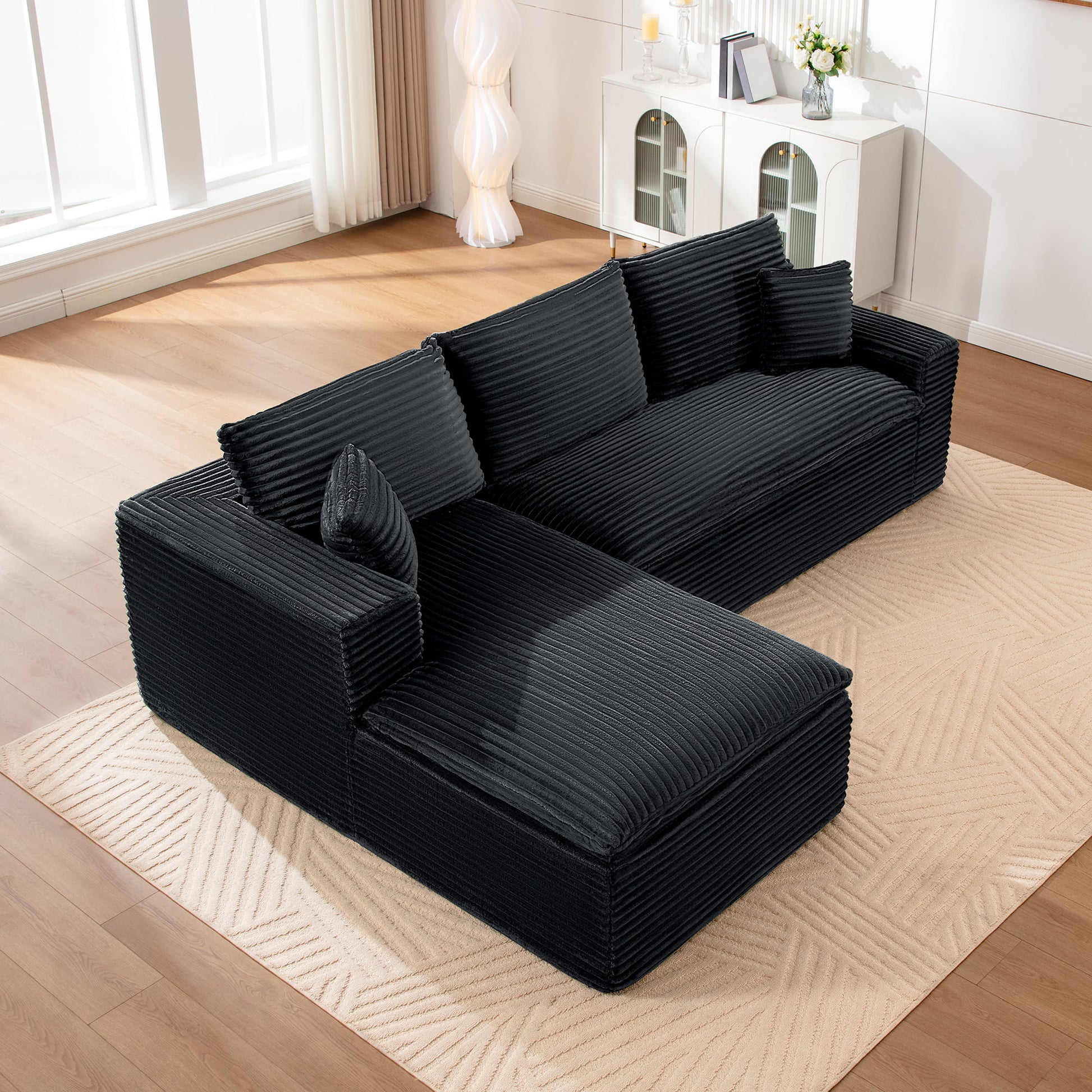 Casual Plush Corduroy L-shape Sectional Sofa