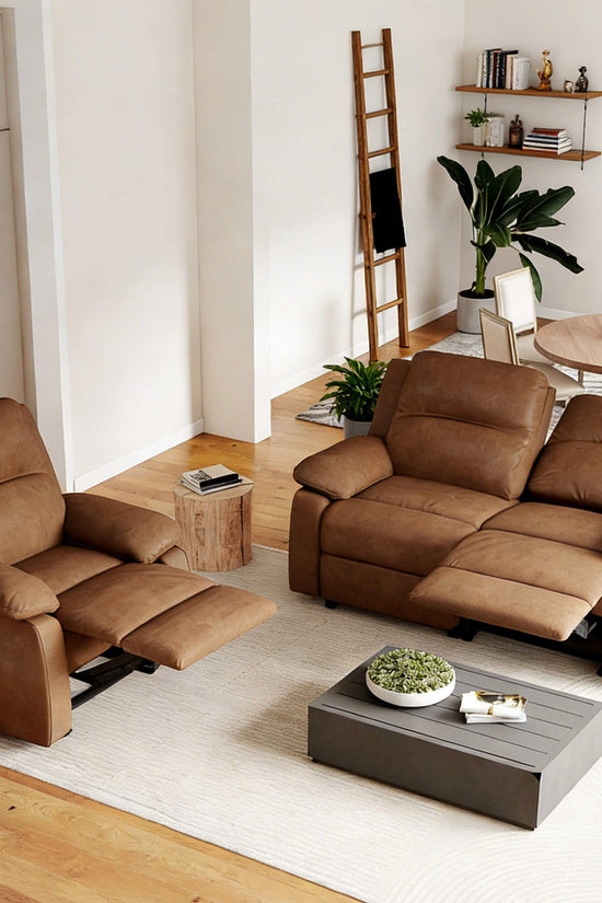 Leather Manual Recliner Sofa with Smooth Recline and Footrest