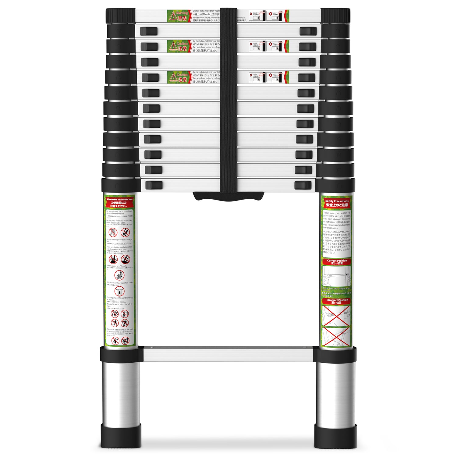 Primy 16.5 FT Telescoping Ladder, Aluminum One-button Retraction Collapsible Extension Ladder, 330 LBS Capacity with Non-slip Feet, Portable Multi-purpose Compact Ladder for Home, RV, Loft