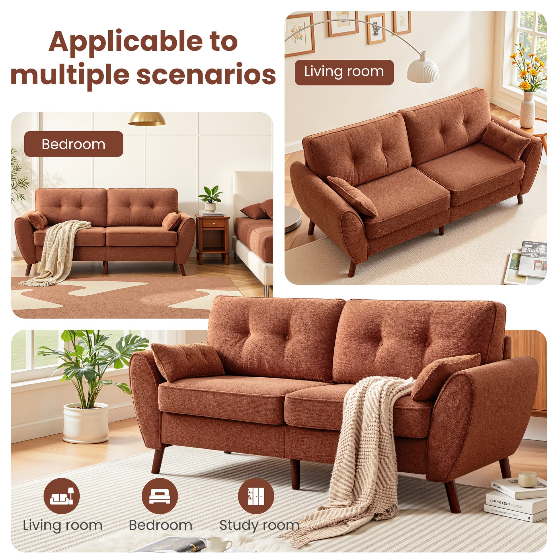 75.5" Wide Modern Loveseat Sofa with Solid Wood Legs