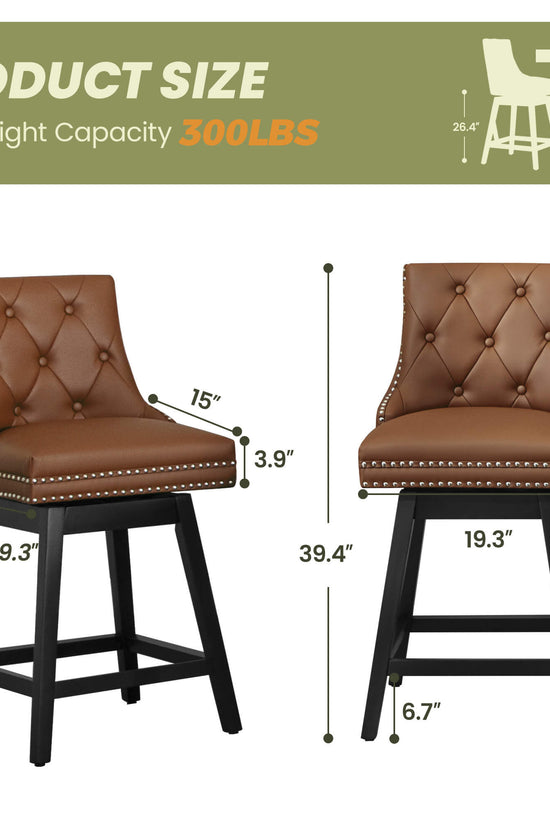 Swivel Bar Stools with Backs and Solid Wood Legs Set of 2