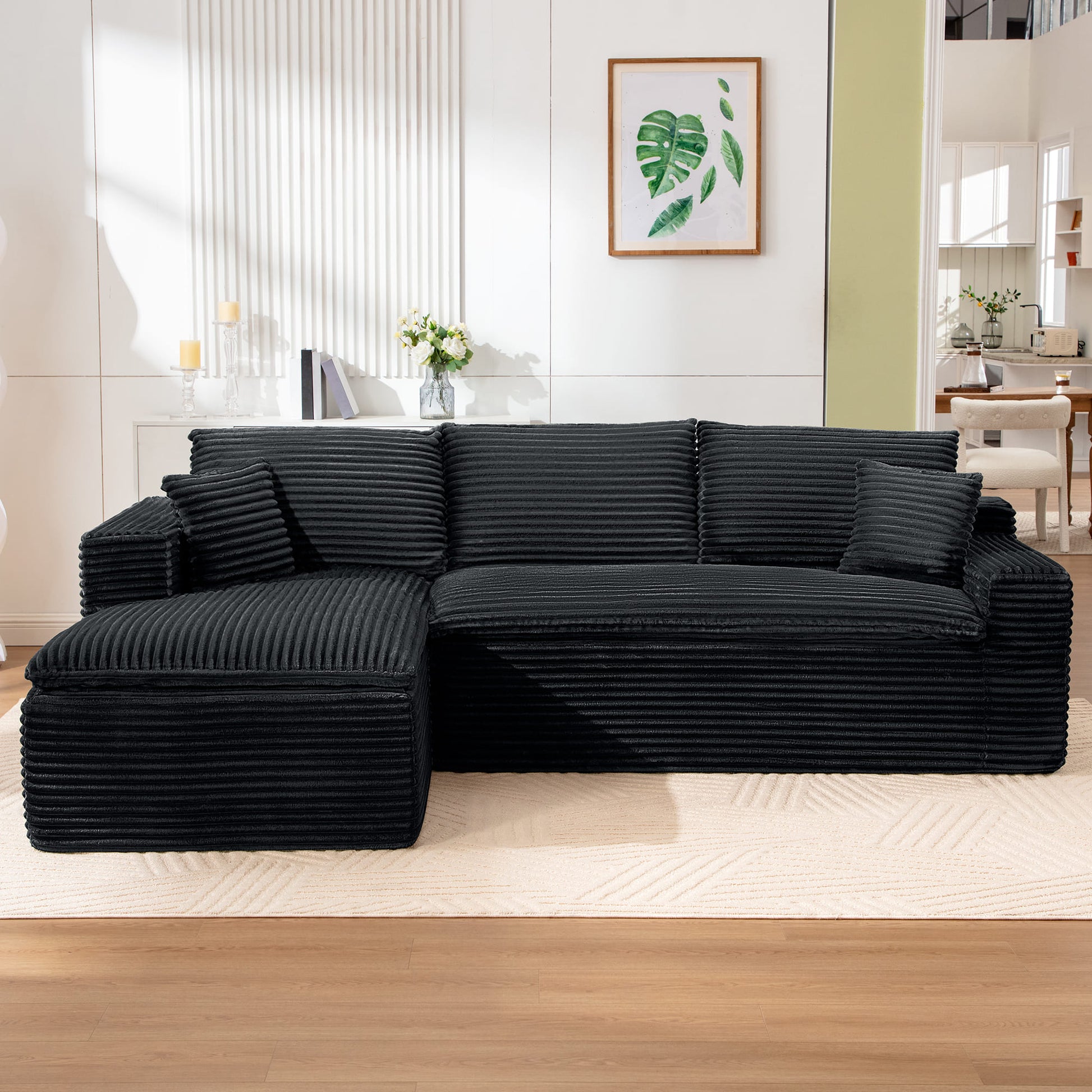 Casual Plush Corduroy L-shape Sectional Sofa