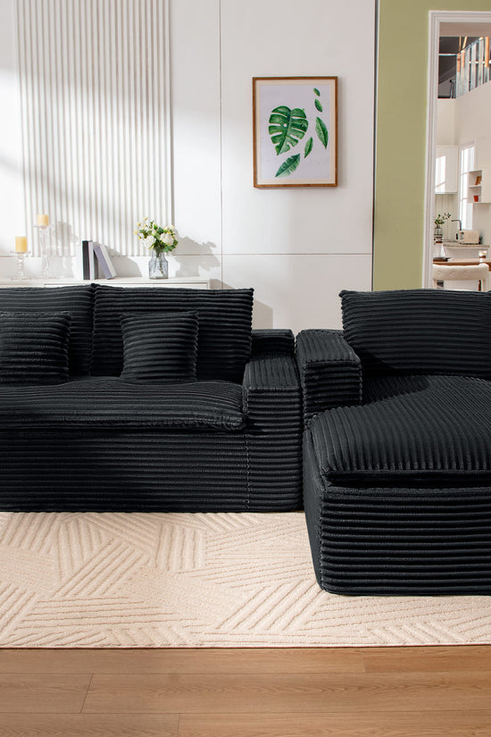 Casual Plush Corduroy L-shape Sectional Sofa