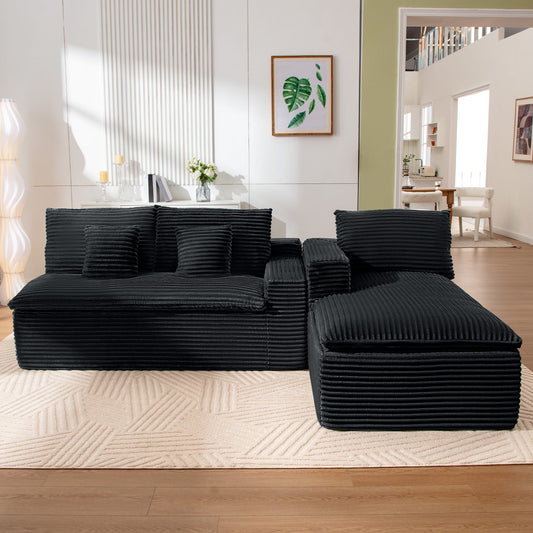 Casual Plush Corduroy L-shape Sectional Sofa