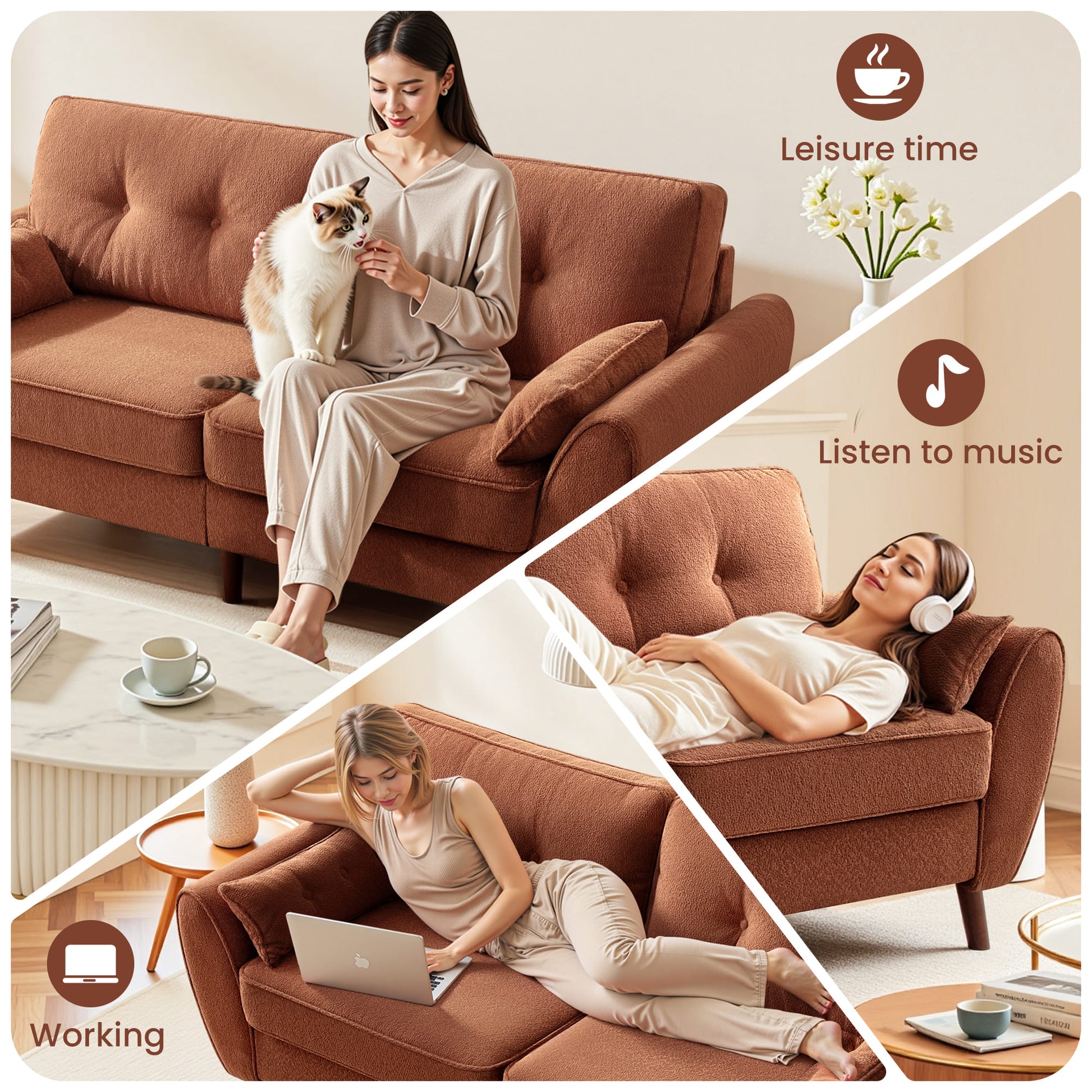 75.5" Wide Modern Loveseat Sofa with Solid Wood Legs