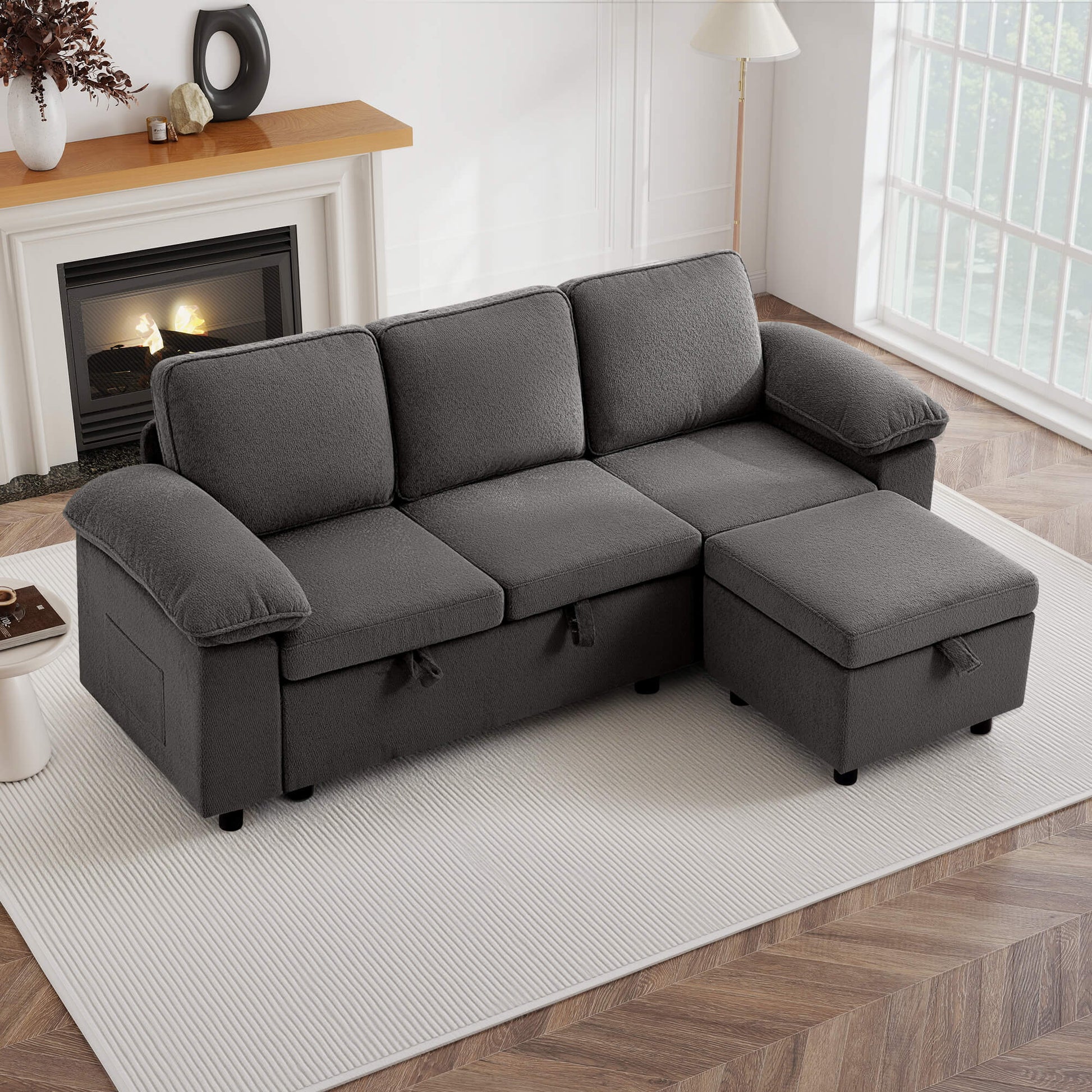 7-Seater Modular Sectional Sofa Couch with Pull-Out Sleeper and Storage