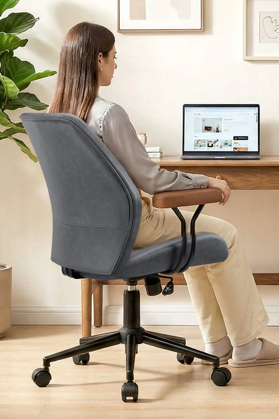 High Back Suede Office Chair Adjustable Home Desk Chair with Lumbar Support