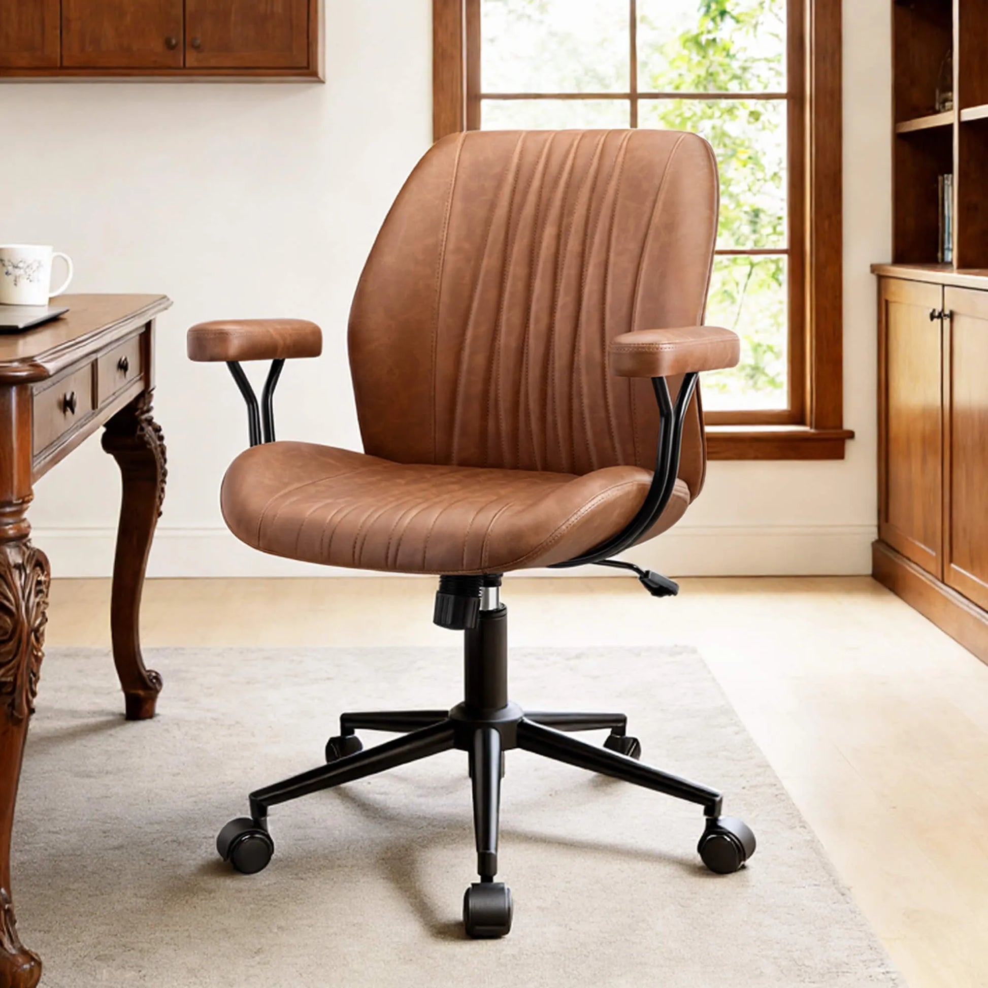 High Back Suede Office Chair Adjustable Home Desk Chair with Lumbar Support