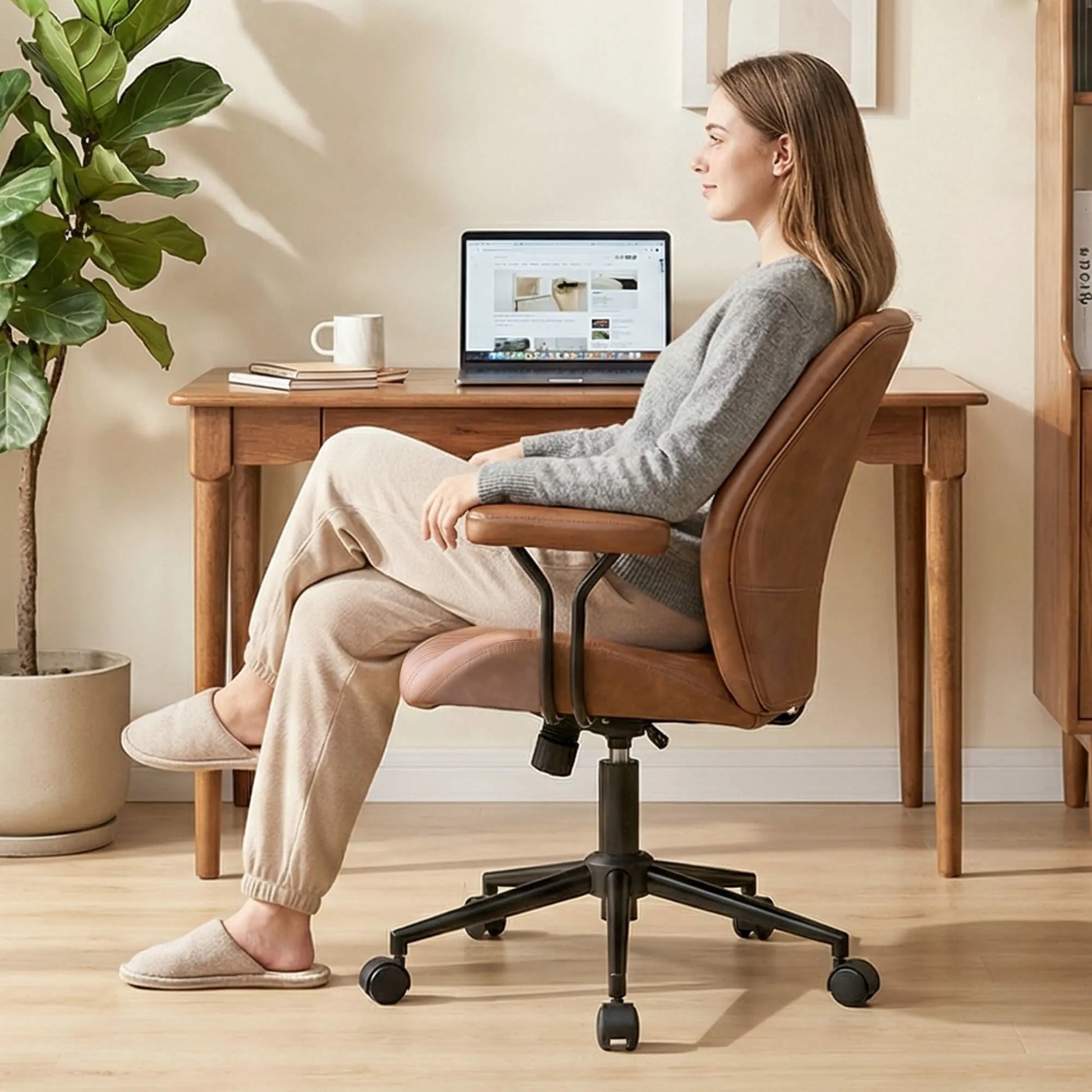 High Back Suede Office Chair Adjustable Home Desk Chair with Lumbar Support