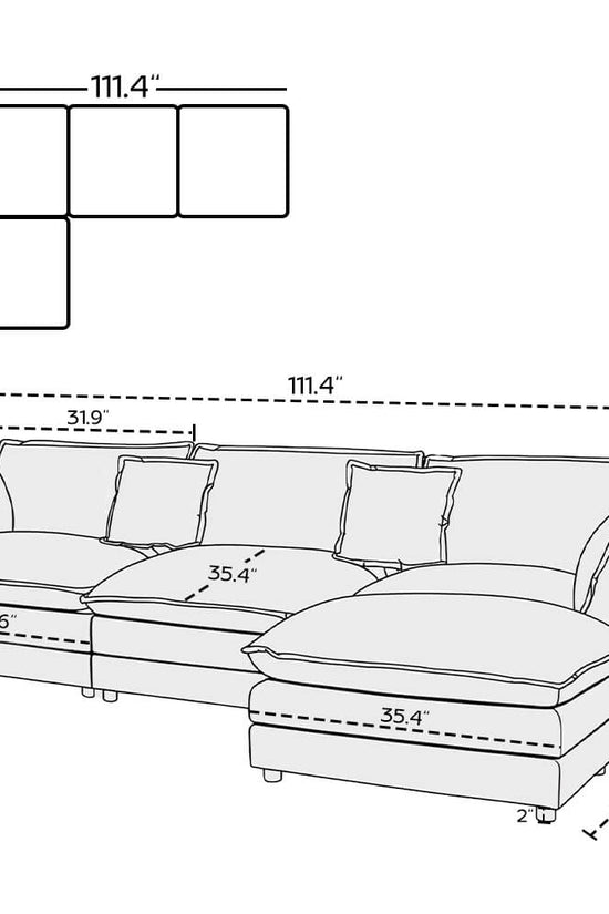Modular 3-Seat Deep Seat Sectional Sofa with Ottoman