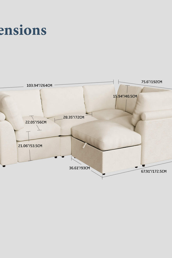 5-seat Modular Sectional Sofa with Hidden Storage