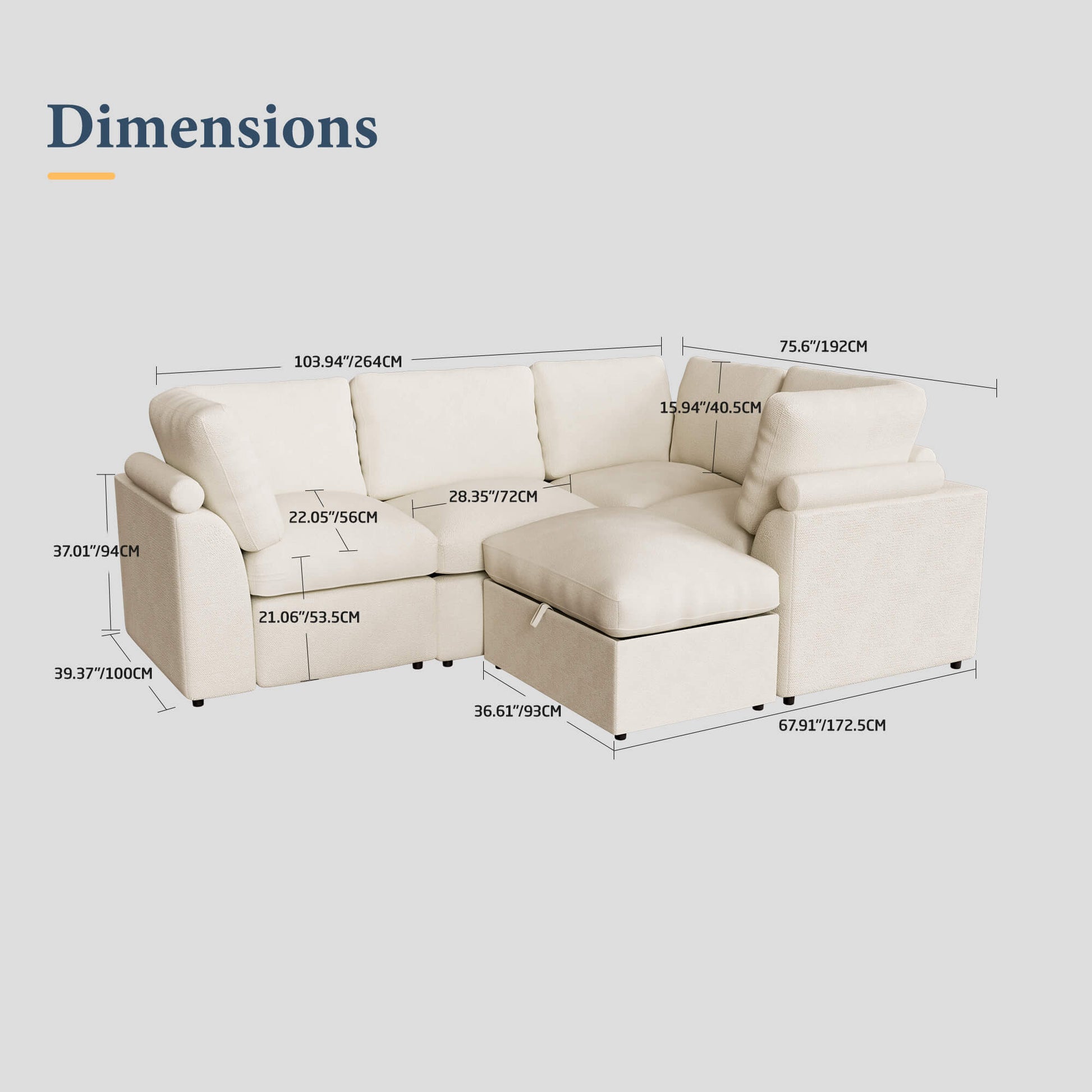 5-seat Modular Sectional Sofa with Hidden Storage