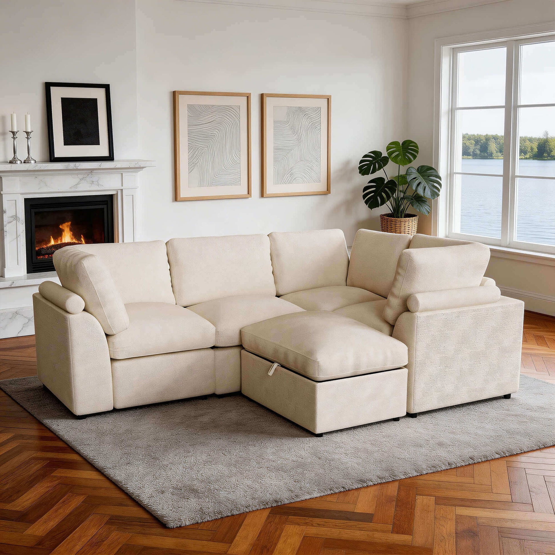 5-seat Modular Sectional Sofa with Hidden Storage