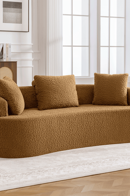 3-Seater Plush Floor Sofa with Cushions & Curved Back