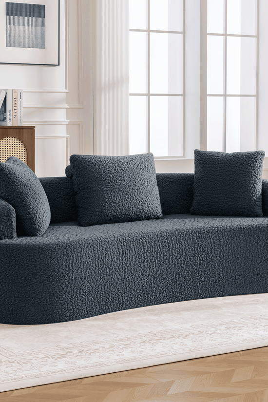 3-Seater Plush Floor Sofa with Cushions & Curved Back