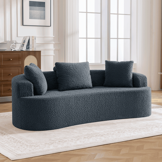 3-Seater Plush Floor Sofa with Cushions & Curved Back