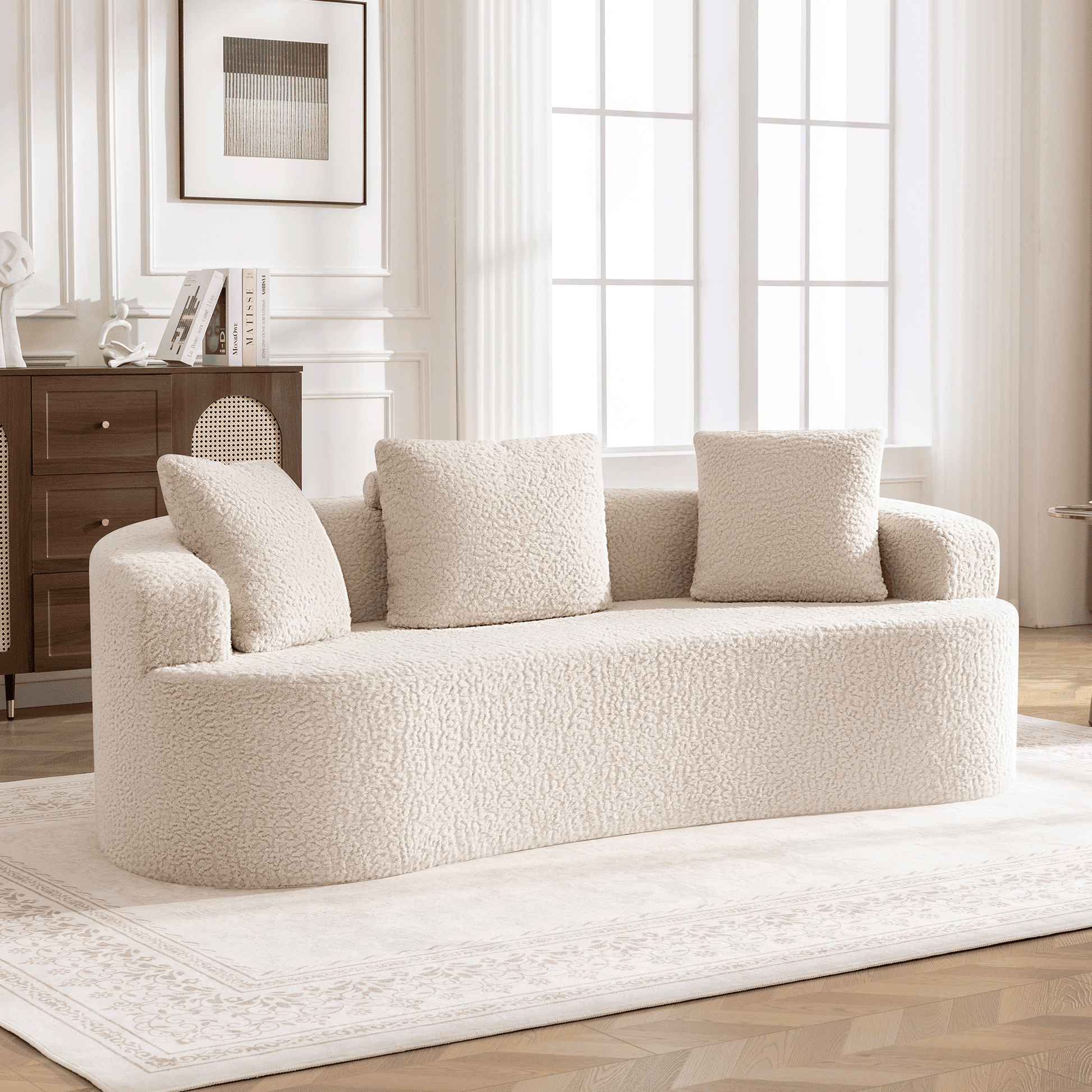 3-Seater Plush Floor Sofa with Cushions & Curved Back