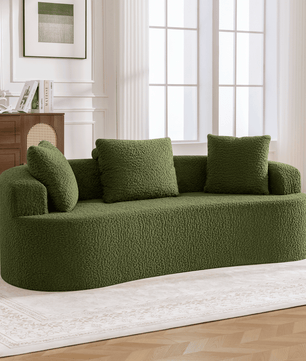 3-Seater Plush Floor Sofa with Cushions & Curved Back