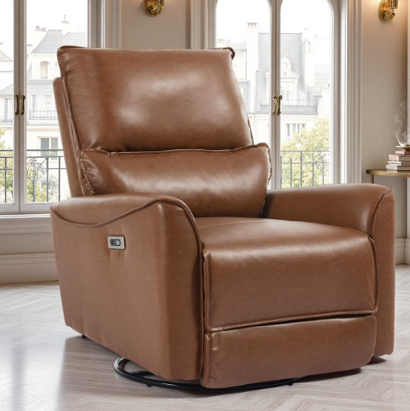 Modern Leather Power Swivel Rocker Recliner Chair