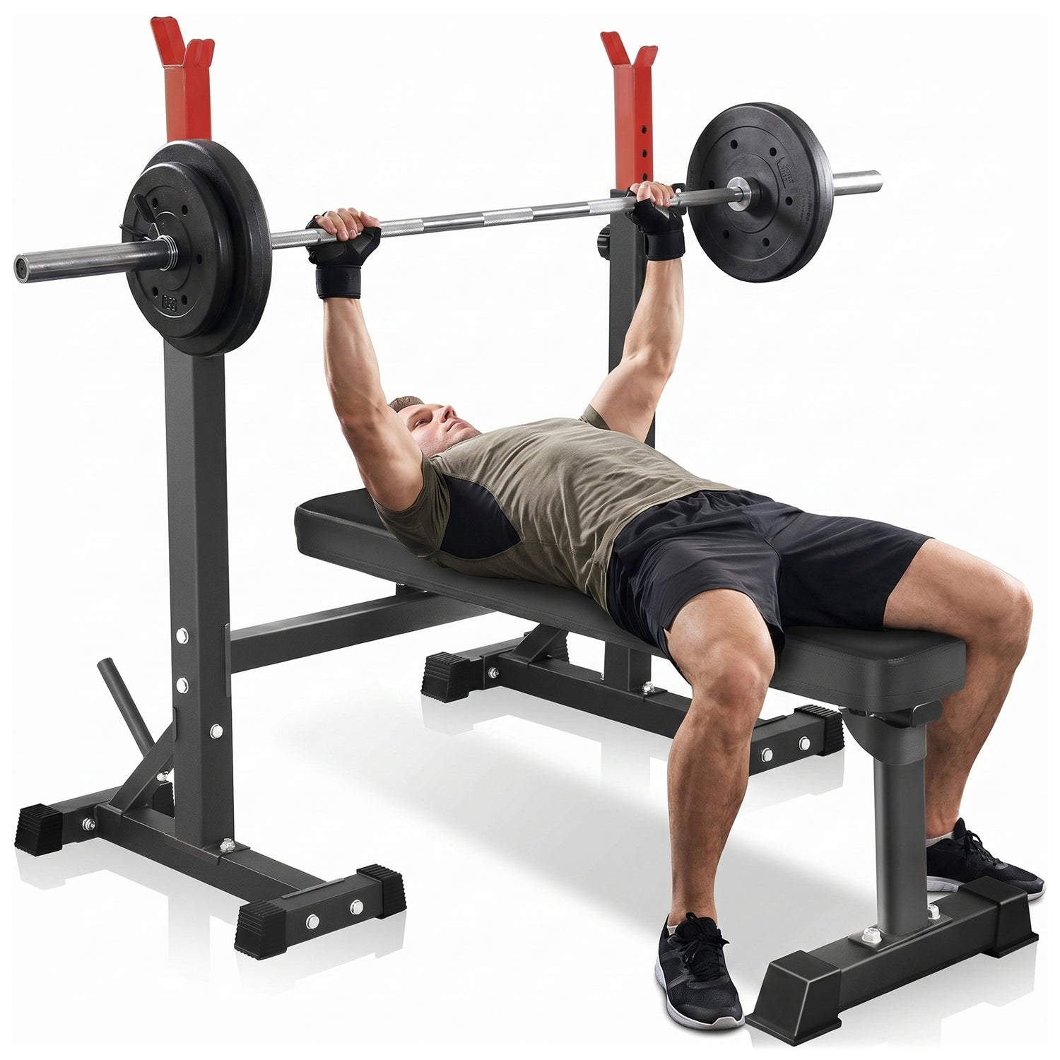 Primy Adjustable Bench Press, Foldable Olympic Weight Bench with Squat Rack Workout Bench Barbell Rack Stand Strength Training Home Gym Multi-Function for Small Apartments