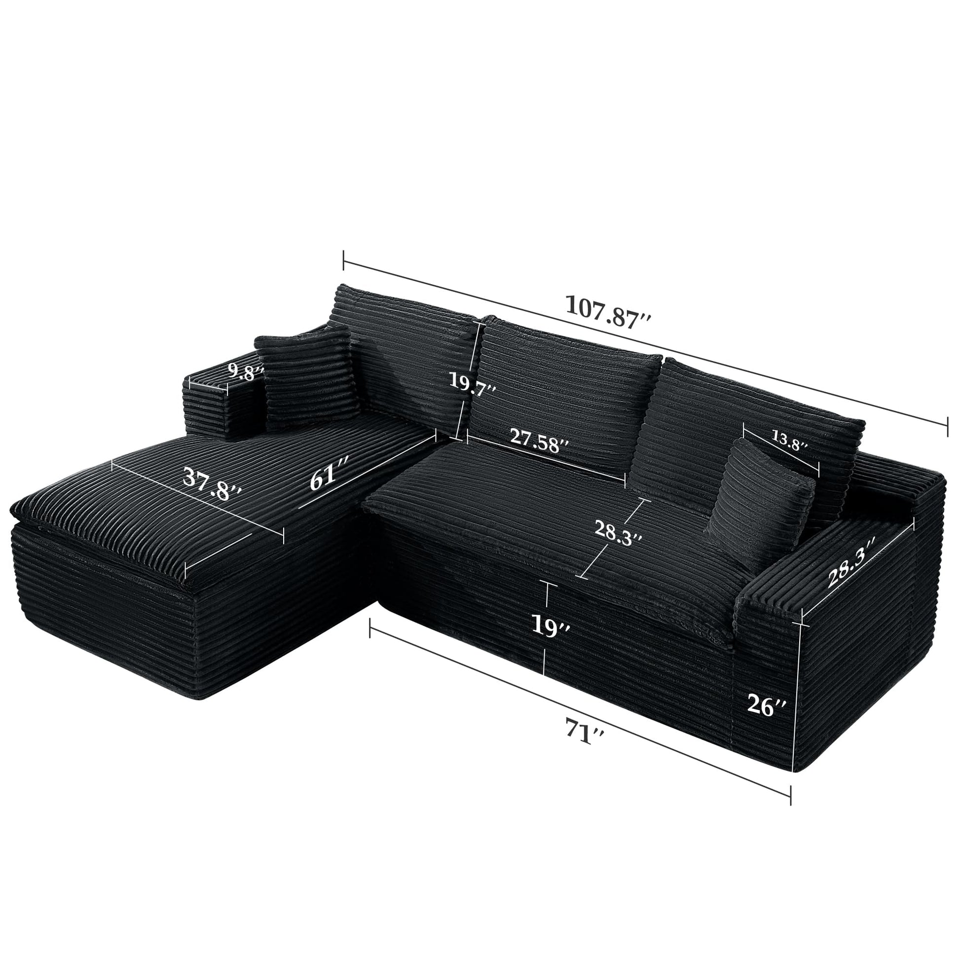 Casual Plush Corduroy L-shape Sectional Sofa
