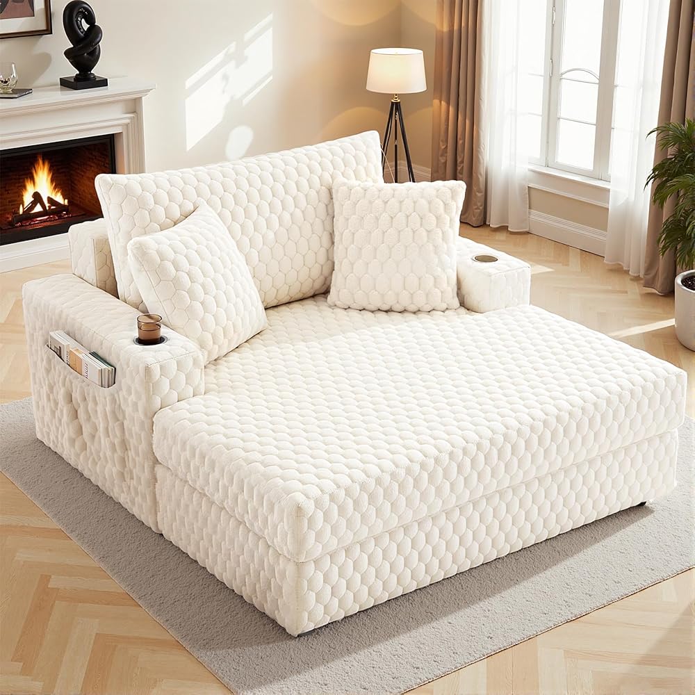 74.8" Oversize Corduroy Double Lounge Chaise Sofa Bed