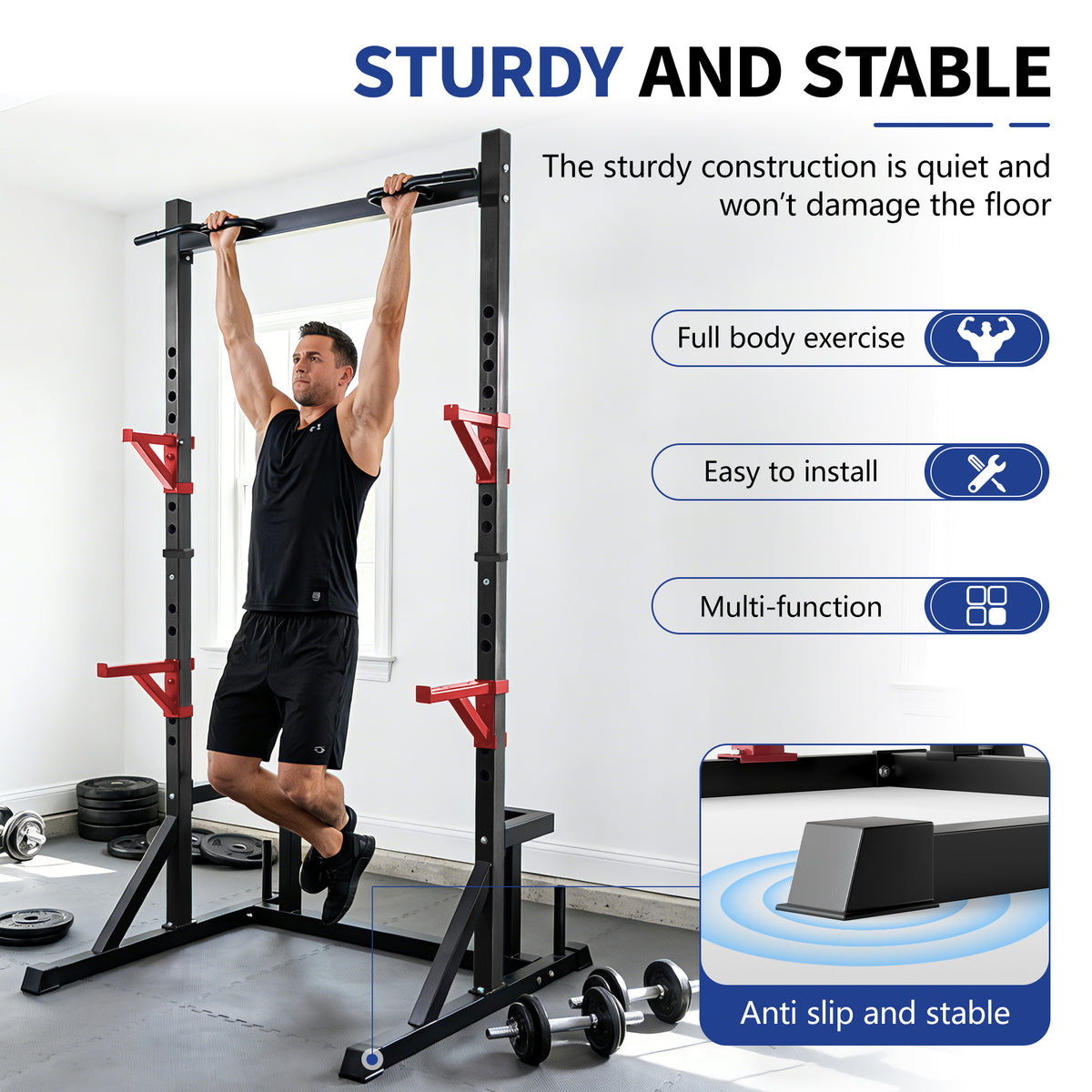 Primy Power Rack with Pull up Bar for Home Gym, 800Lbs Capacity Multifunction Adjustable Squat Stand Rack, Power Rack Cage