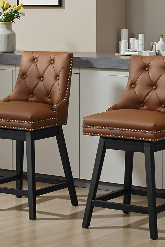 Swivel Bar Stools with Backs and Solid Wood Legs Set of 2