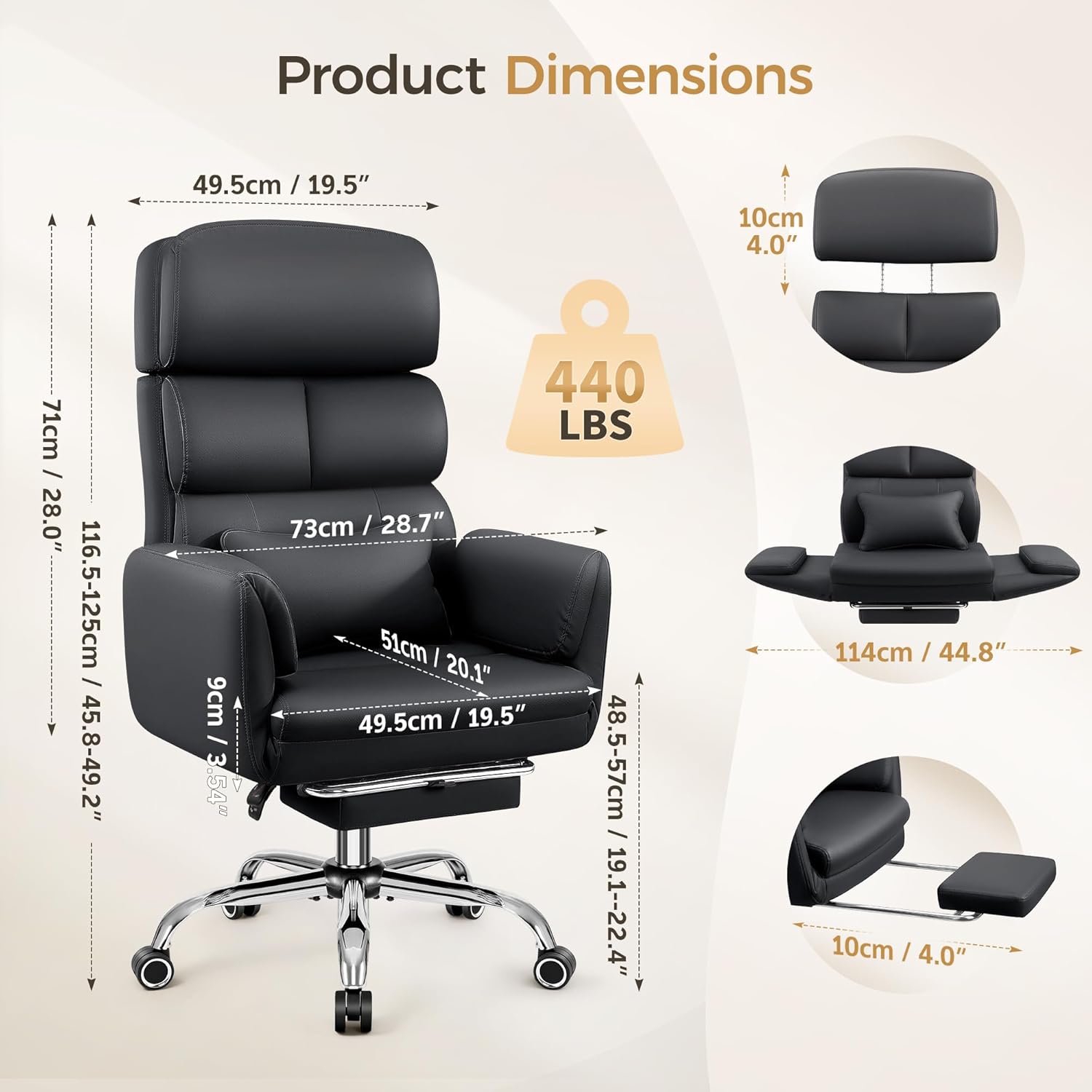 BestEra Big and Tall Leather Executive Chair, 400LBS Wide Ergonomic Home Office Desk Chairs, Reclining Swivel Criss Cross Chair with Armrests, Comfy High Back and Lumbar Support, Black