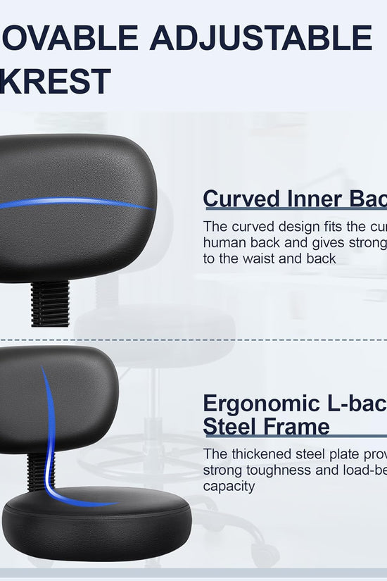 Drafting Chair with Backrest – Adjustable Foot Rest Rolling Stool with Wheels, PU Leather Swivel Stool for Office Spa Studio Lab Counter Salon Home Work Bar Kitchen Shop(Black), Pack of 2