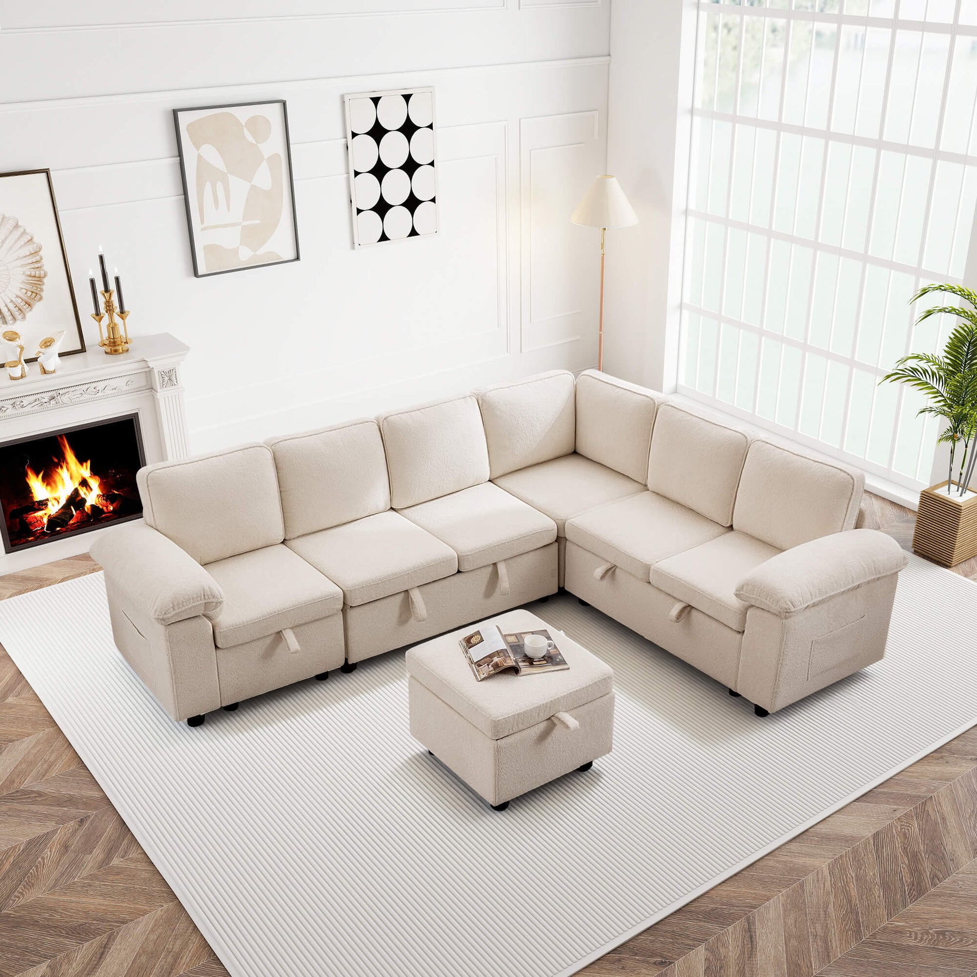 7-Seater Modular Sectional Sofa Couch with Pull-Out Sleeper and Storage