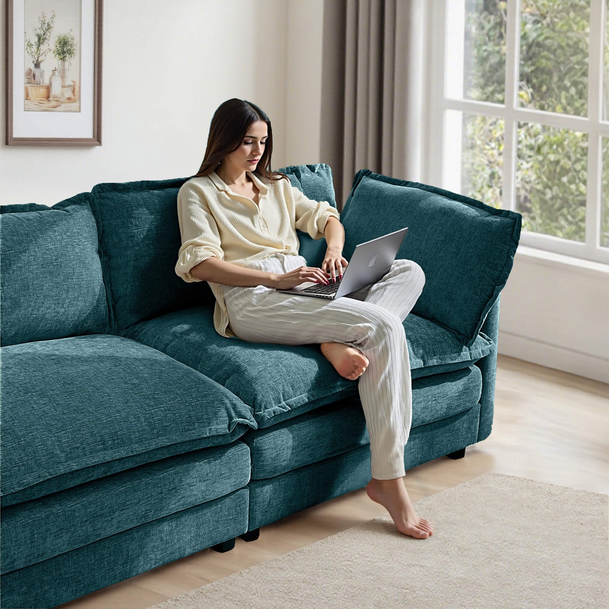 Modular 3-Seat Deep Seat Sectional Sofa with Ottoman