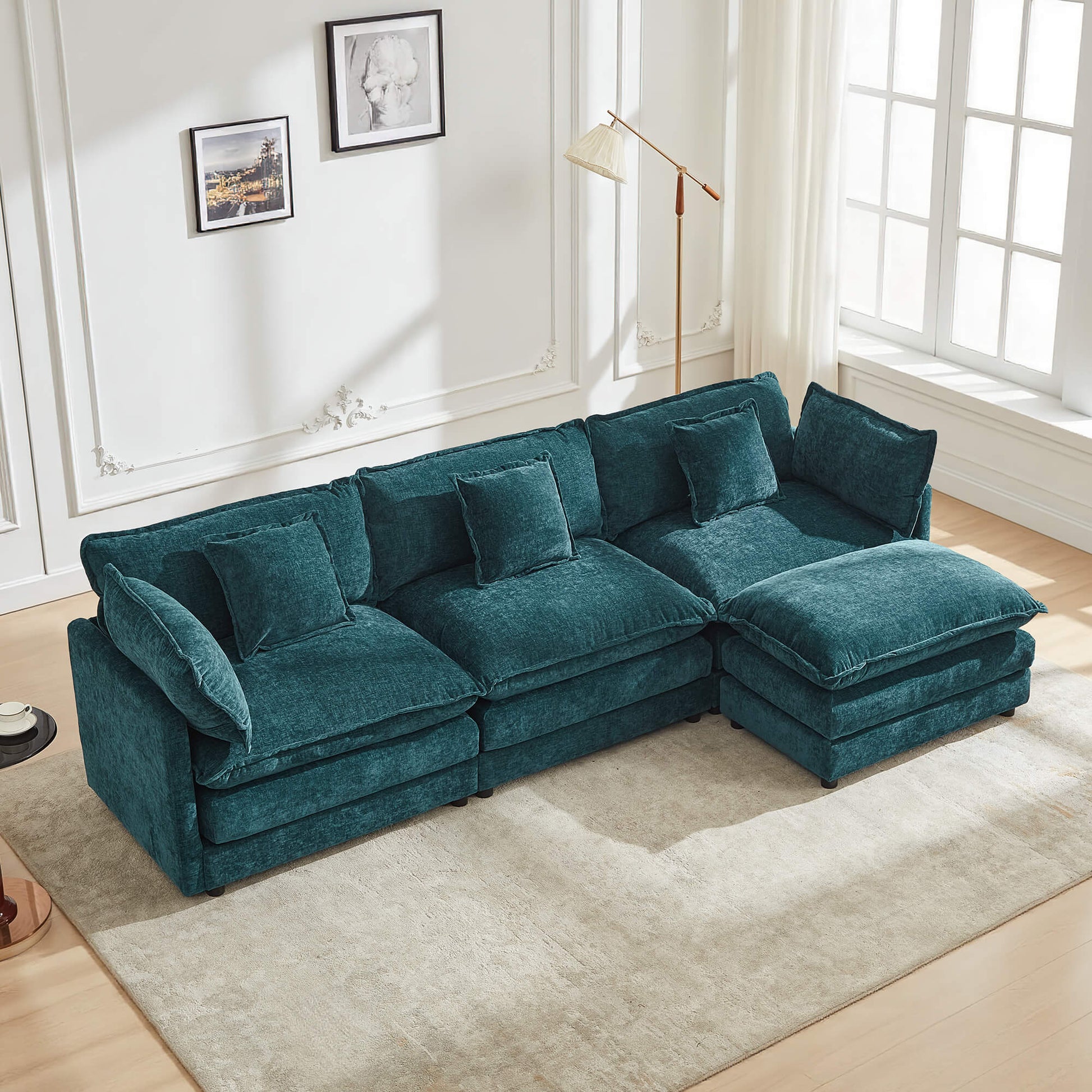 Modular 3-Seat Deep Seat Sectional Sofa with Ottoman