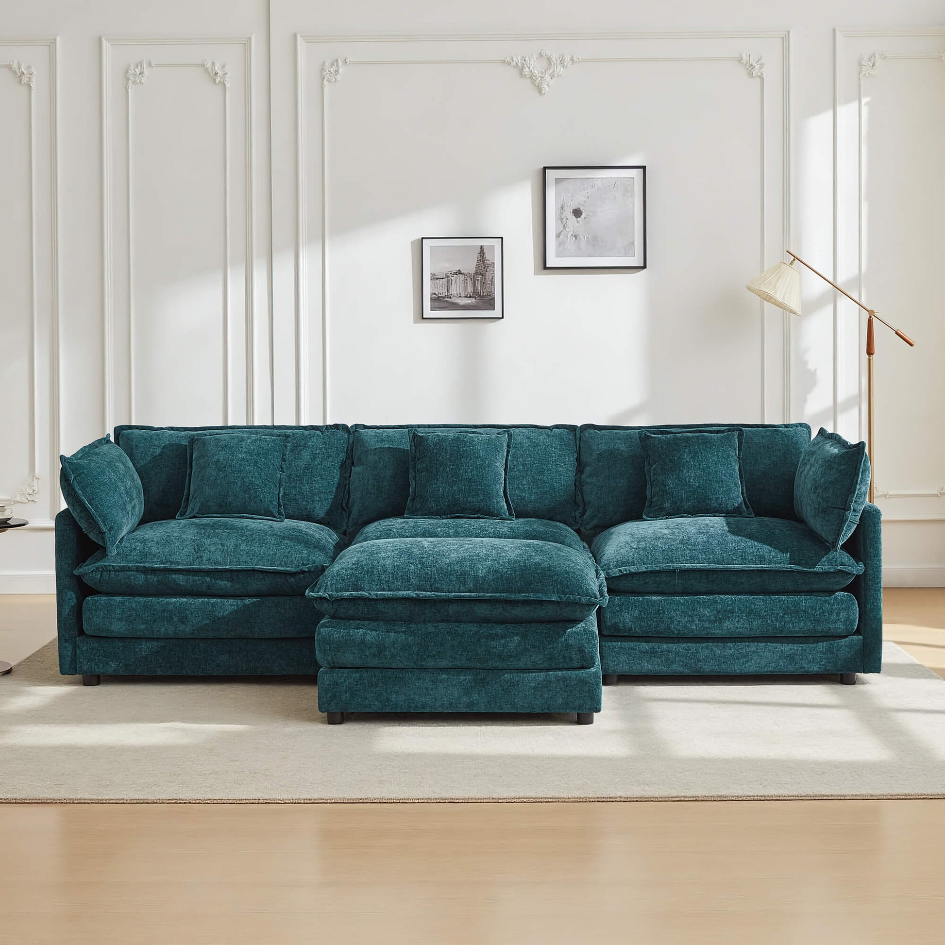 Modular 3-Seat Deep Seat Sectional Sofa with Ottoman
