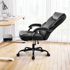 Office Chair with Retractable Footrest, Ergonomic High Back Executive Computer Desk Chair, Big & Tall PU Leather Reclining Chair for Home Office Work