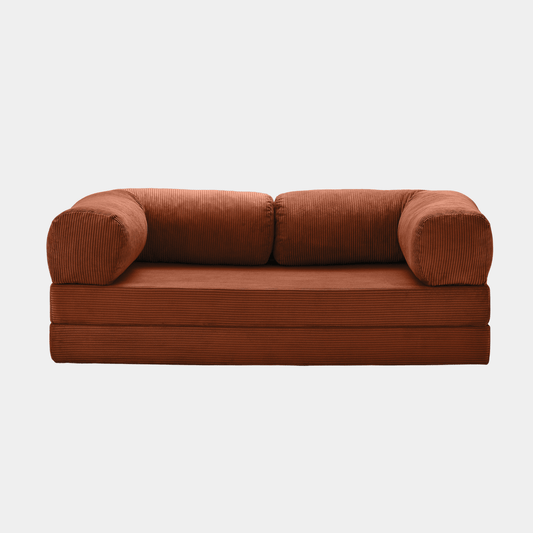 Primyhome convertible brown corduroy sleeper sofa bed, minimalist modern design for living room or studio