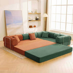 Primyhome large modular corduroy floor bed in Forest Green and Pumpkin Brown mix, convertible sectional sleeper