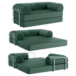 Primyhome 3-in-1 convertible foldable sofa bed, Green mid-size sofa to floor mattress conversion