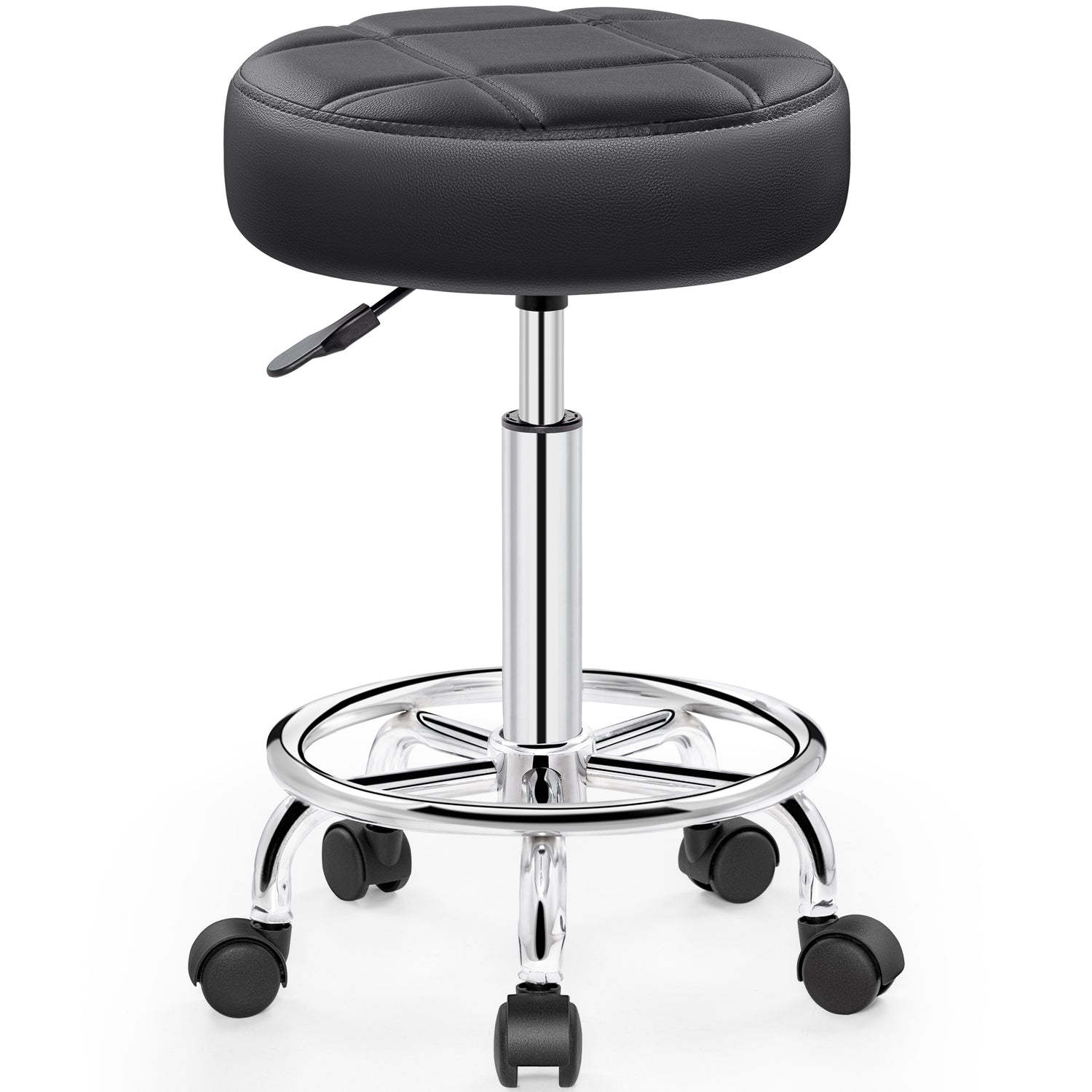 Primy Adjustable Rolling Stool with Wheels, PU Leather Small Office Chair with Foot Rest,Versatile Adjustable Swivel Stool for Tattoo Massage Salon Spa Teach Medical Facial Office Home Work Kitchen