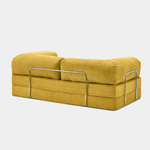 Primyhome Ginger Yellow corduroy convertible sofa bed with metal side frame, modern floor lounge seating for small spaces