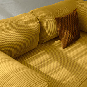 Primyhome Ginger Yellow corduroy convertible sleeper sofa detail and sofa armrest close-up
