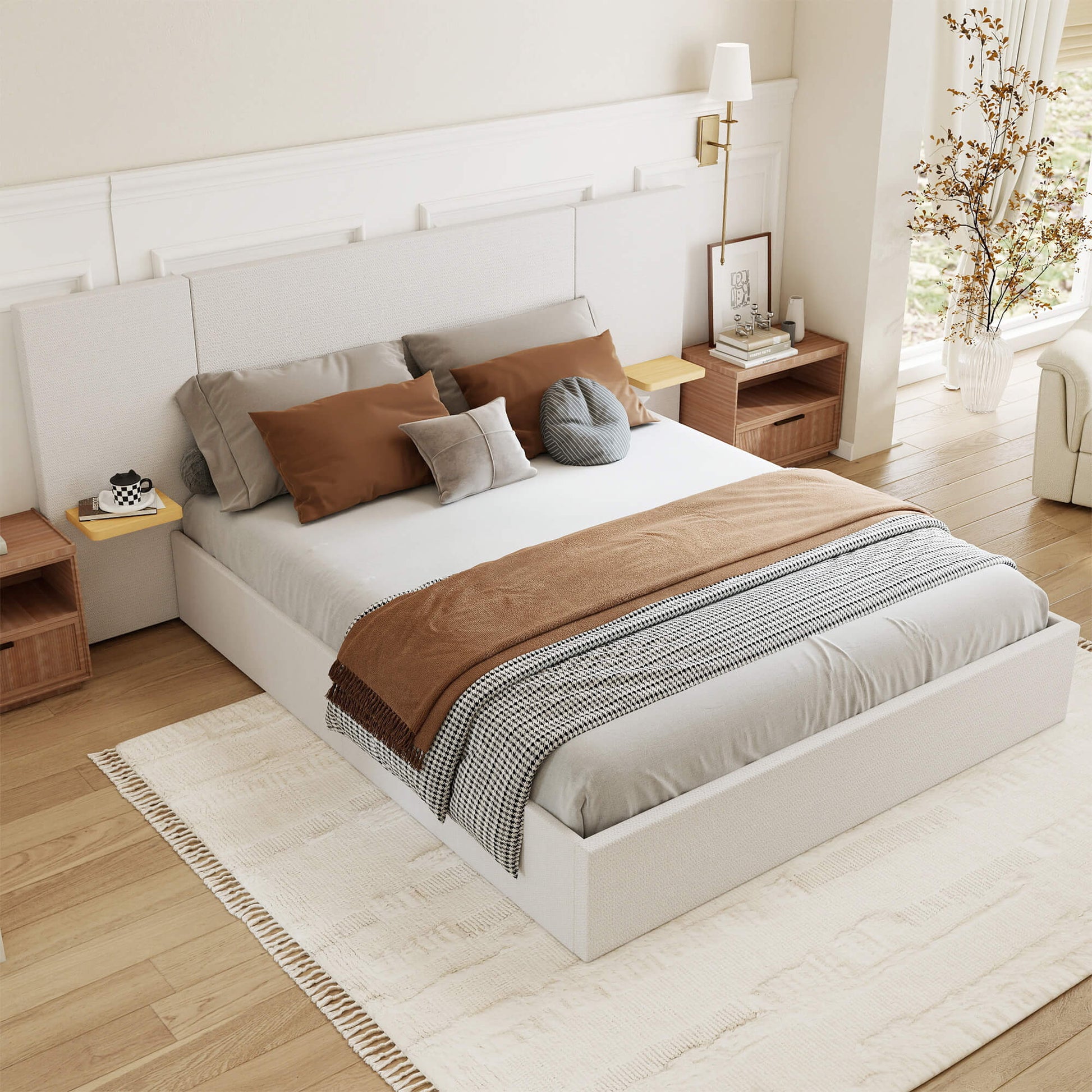 ModuNest Solid Wood Bed with Built-in Side Tables