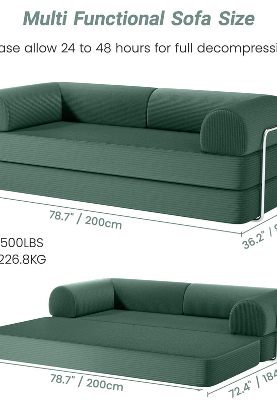 Dimensions of Primyhome large green corduroy convertible sofa bed